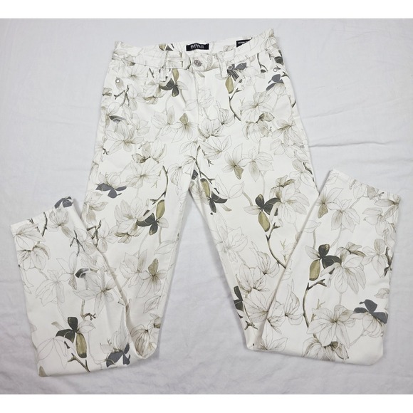 Buffalo‎ David Bitton Jeans Womens 4/27 Ivory Floral Havana High Rise Stretch - Picture 1 of 10